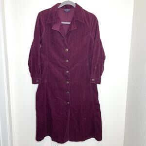 Vintage Blue J. Corduroy Midi Dress Womensarge Maroon Button Up Cabernet